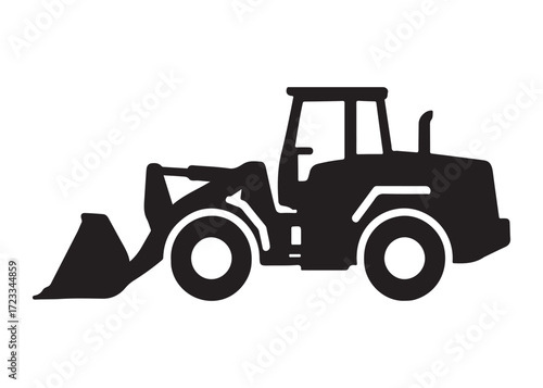 loader logo silhouette vector, tractor loader silhouette vector illustration, construction excavator silhouette vector, heavy construction machine loader logo silhouettes vector on white background