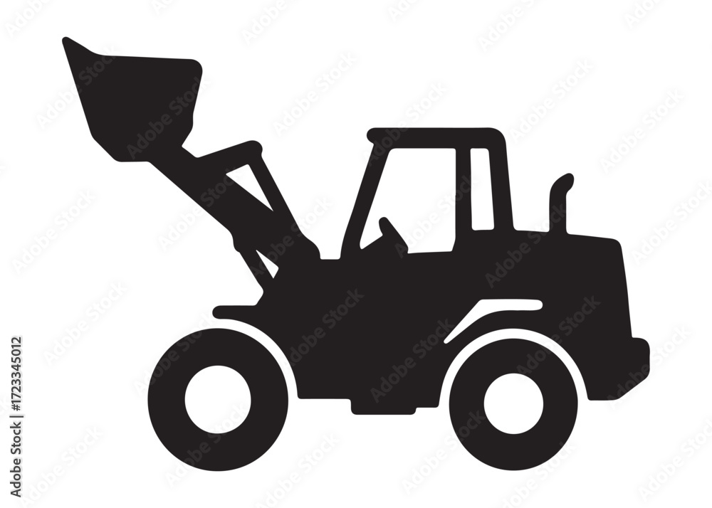 Naklejka premium loader logo silhouette vector, tractor loader silhouette vector illustration, construction excavator silhouette vector, heavy construction machine loader logo silhouettes vector on white background