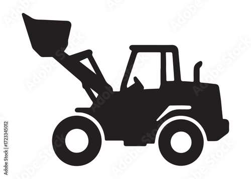 loader logo silhouette vector, tractor loader silhouette vector illustration, construction excavator silhouette vector, heavy construction machine loader logo silhouettes vector on white background