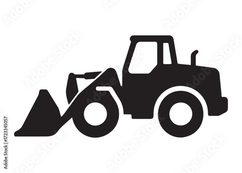 loader logo silhouette vector, tractor loader silhouette vector illustration, construction excavator silhouette vector, heavy construction machine loader logo silhouettes vector on white background