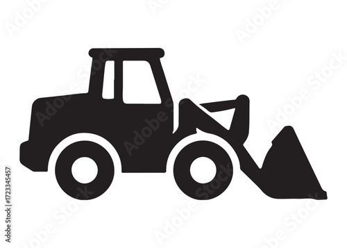 loader logo silhouette vector, tractor loader silhouette vector illustration, construction excavator silhouette vector, heavy construction machine loader logo silhouettes vector on white background