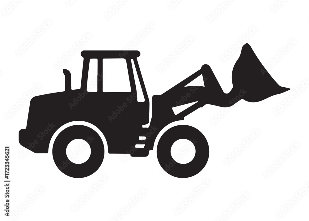 Naklejka premium loader logo silhouette vector, tractor loader silhouette vector illustration, construction excavator silhouette vector, heavy construction machine loader logo silhouettes vector on white background