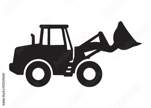 loader logo silhouette vector, tractor loader silhouette vector illustration, construction excavator silhouette vector, heavy construction machine loader logo silhouettes vector on white background