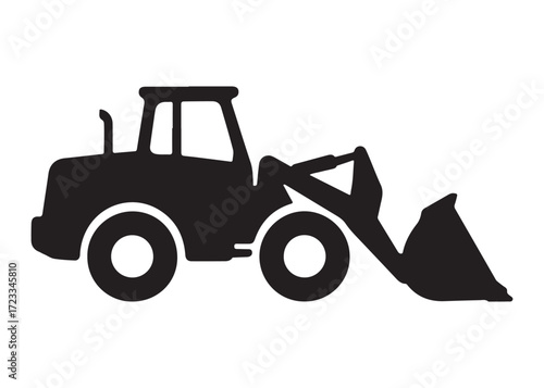 loader logo silhouette vector, tractor loader silhouette vector illustration, construction excavator silhouette vector, heavy construction machine loader logo silhouettes vector on white background