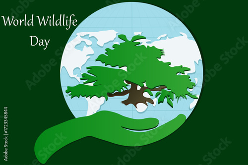 World Wildlife Day. Green background. Poster design.