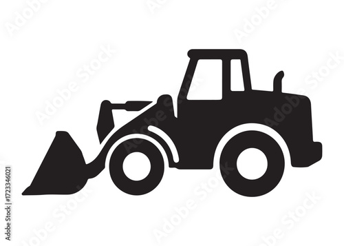 loader logo silhouette vector, tractor loader silhouette vector illustration, construction excavator silhouette vector, heavy construction machine loader logo silhouettes vector on white background