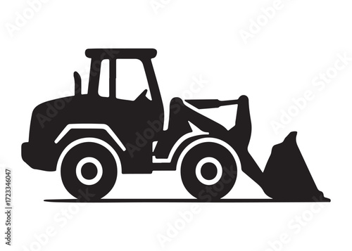 loader logo silhouette vector, tractor loader silhouette vector illustration, construction excavator silhouette vector, heavy construction machine loader logo silhouettes vector on white background