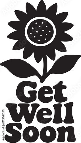 Sunflower get well card silhouette vector for cheerful floral designs and heartfelt wishes.