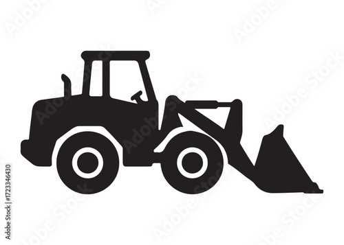 loader logo silhouette vector, tractor loader silhouette vector illustration, construction excavator silhouette vector, heavy construction machine loader logo silhouettes vector on white background