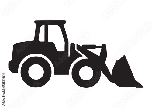 loader logo silhouette vector, tractor loader silhouette vector illustration, construction excavator silhouette vector, heavy construction machine loader logo silhouettes vector on white background