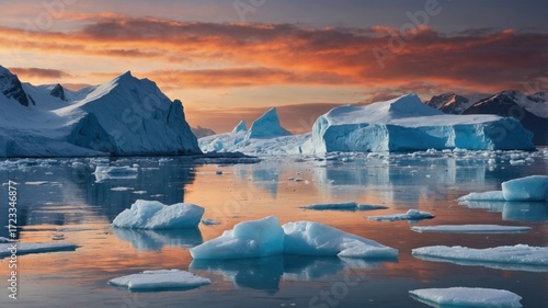 Wallpaper Mural Majestic Icebergs Reflecting Sunset Glow in Serene Arctic Waters with Mountains in Background Torontodigital.ca
