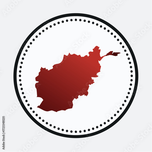 Red afghanistan map inside a dotted circle with a black border on a white background illustration