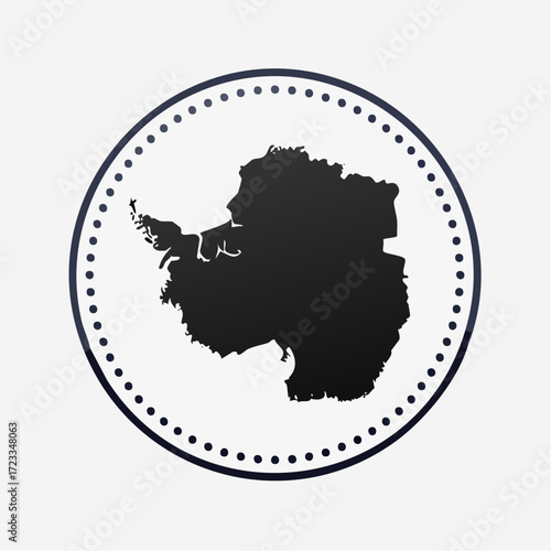 Black antarctica continent silhouette inside a dotted circle on a white background illustration