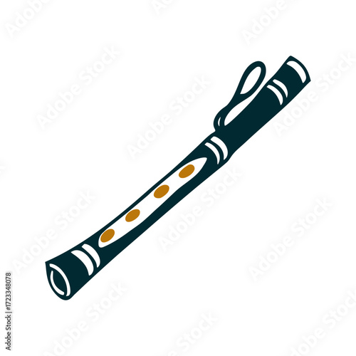 Krishna Flute Minimalist Illustration, Janmashtami Janmashtami Horizontal flute with minimalist finger holes and curved ends referencing Lord Krishna