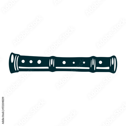 Krishna Flute Minimalist Illustration, Janmashtami Horizontal flute with minimalist finger holes and curved ends referencing Lord Krishna Janmashtami