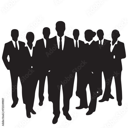 Business people silhouettes, group of standing business men and women

