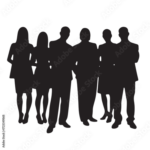 Business people silhouettes, group of standing business men and women

