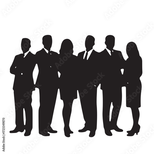 Business people silhouettes, group of standing business men and women

