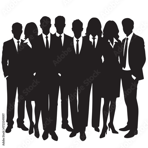Business people silhouettes, group of standing business men and women

