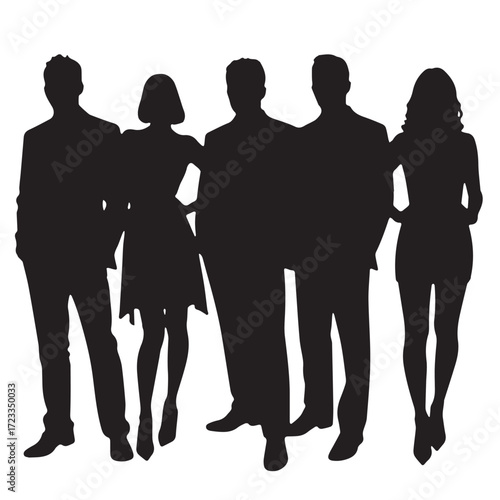 Business people silhouettes, group of standing business men and women

