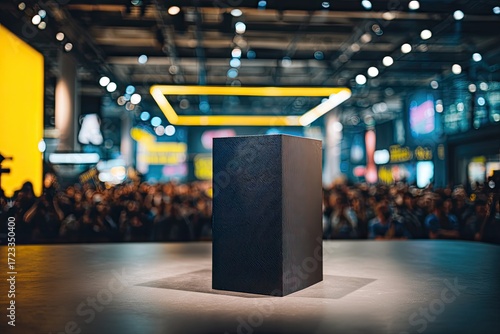 Wallpaper Mural Tech and Futuristic Podium Carbon fiber empty podium in a tech expo dynamic LED strips crowd blurred in the background empty spot for a gadget Torontodigital.ca