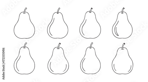 Eight outline pear silhouettes with textured edges on a white background
