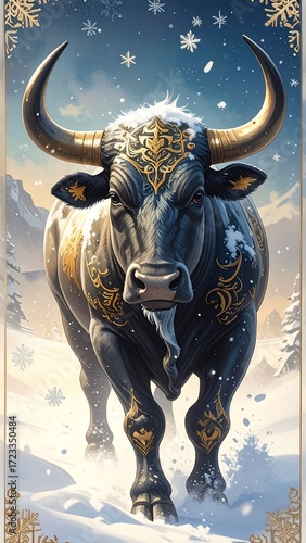 A majestic bull in winter snow