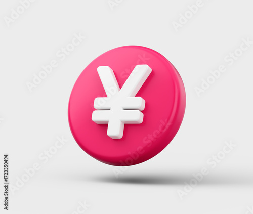 3D Pink coin with a white Yen symbol, representing Japanese currency and finance. 3d illustration