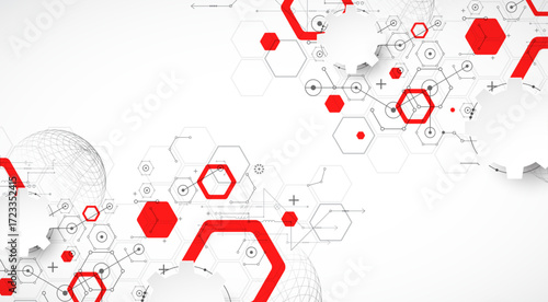 Science and technology background using hexagon and sphere shapes. Vector.
