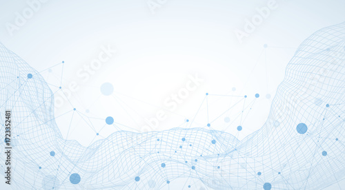 Template for science or technology presentation. Plexus style background with wireframe wave.