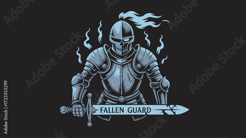 Fallen Guard Skeleton Knight with Broken Sword, Emblem of Undead Warrior, Dark Ages