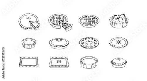 Collection of hand drawn baked goods and pastries silhouette