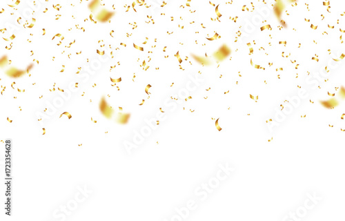 Vector golden confetti PNG. Confetti falling from above on an isolated transparent background. Suitable for Christmas or holiday scenes.