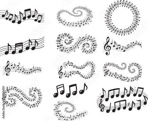 Elegant Musical Note Border Collection Decorative Staff Elements for Artistic Compositions