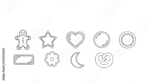 Collection of christmas cookie cutters in a line silhouette