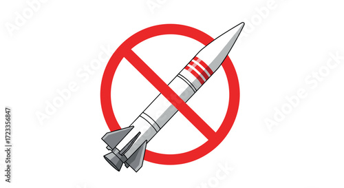 Symbol indicating the prohibition of the use of missiles in warfare and conflict situations around the globe.
