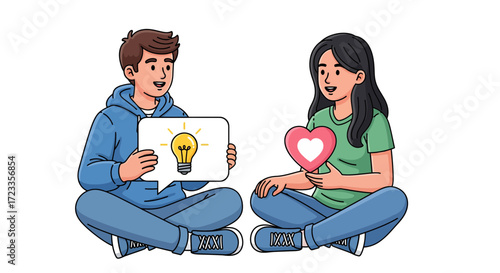 Two young people sharing ideas and emotions through communication and mutual understanding