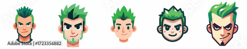 vector avatar of a person with colored green mohawk hair