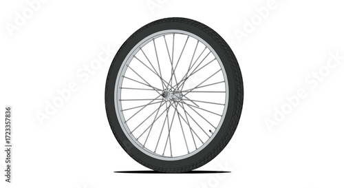 Illustration of a bicycle wheel with spokes and a tire on a plain background.