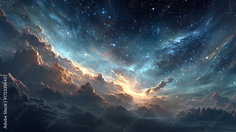 Naklejka premium Magical starry sky over mountains high resolution picture