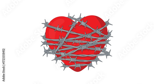 A powerful symbol of a heart entangled in barbed wire representing pain and emotional struggle.