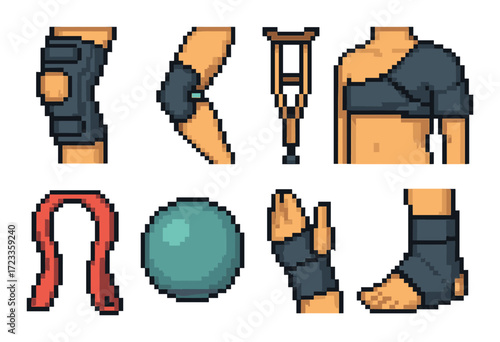 Pixel art medical aids and supports for injury recovery