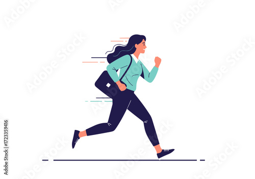Woman running with a bag on her shoulder fast motion blur effect.