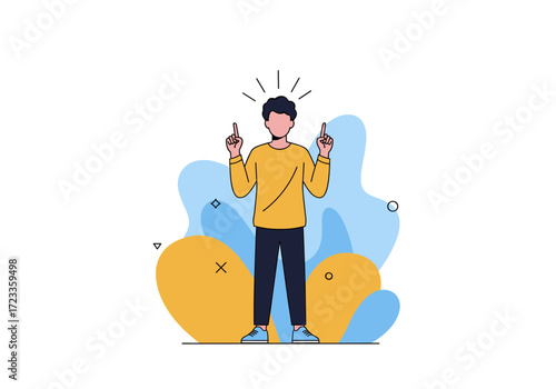 Man with idea pointing fingers up.