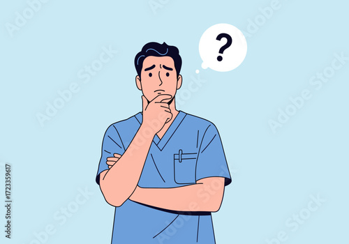 Confused Doctor Thinking About Medical Questions.