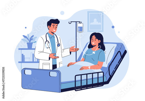 Doctor Talking to Patient in Hospital Bed.