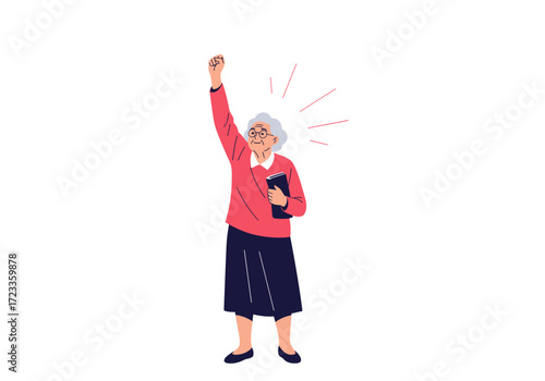Elderly Woman Celebrating Success with Fist Pump.