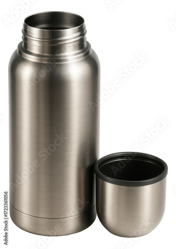 Wide-mouth thermos with dual-layer insulation and detachable cup lid for hiking trips