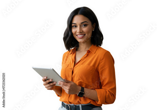 business woman with laptop on a transparent background 
