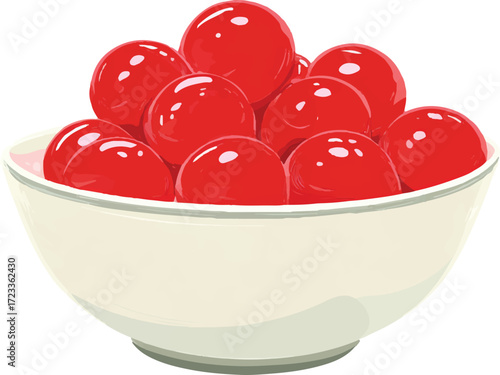 a bowl of red egg yolk balls, simple coloring style, cartoon vector illustration, flat color blocks, white background details